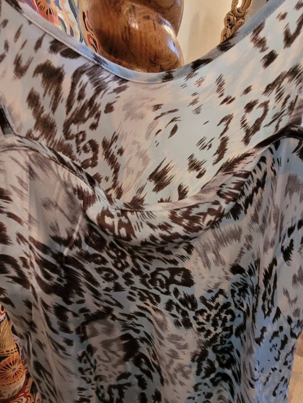 100% Silk, Neiman Marcus, Medium Animal Print Slip Dress in Pale Blue and Black - Picture 6 of 6
